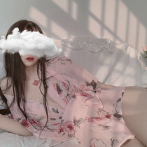 Han produced: Japanese cute sexy kimono chiffon print fresh uniform seduction Cherry nightgown underwear