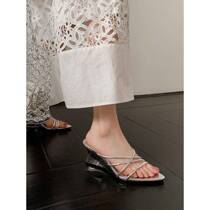 Directly supplied from the factory pointed-toe cross-strap flip-flops for women new style summer outer wear fashionable temperament wedge-heeled sandals