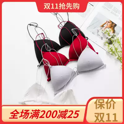 Underwear women's back front buckle bra thin belt without steel ring triangle cup bra sexy small chest red thin flat chest New