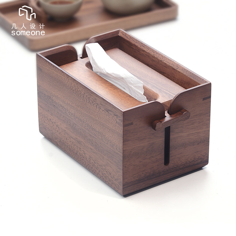 Several people design a new Chinese style tissue box solid wood pumping paper box walnut homestay home living room restaurant hotel model