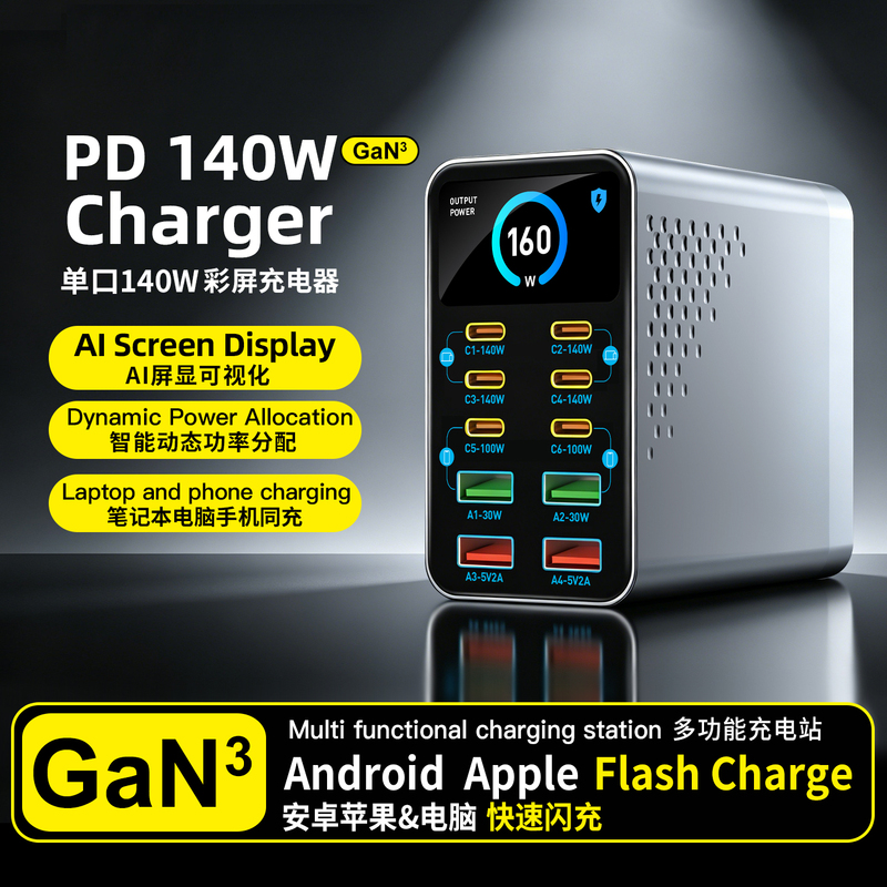Gallium Nitride Fast Charger High-Power Digital Display Intelligent Distribution 140W Multi-Port USB Fast Charging Head Suitable for Apple, Huawei, Android Phones, Tablets, Multi-Port Pd Flash Charging Desktop Charging Station Gallium Nitride Fast Charger High-Power Digital Display Intelligent Distribution 140W Multi-Port USB Fast Charging Head Suitable for Apple, Huawei, Android Phones, Tablets, Multi-Port Pd Flash Charging Desktop Charging Station