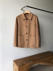 Old money style handmade double-sided woolen ultra-fine Australian imported wool blended mulberry silk lapel woolen coat for men