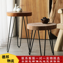 Original Eco Solid Wood Tea Table Tea Table Log of Silent Wind Small Round Table Iron Art Edge A Few Headboard Table Racks