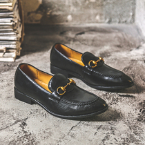 Summer season with leather shoes Mens business casual shoes Mens genuine leather Inron trend breathable One foot pedal 100 hitch