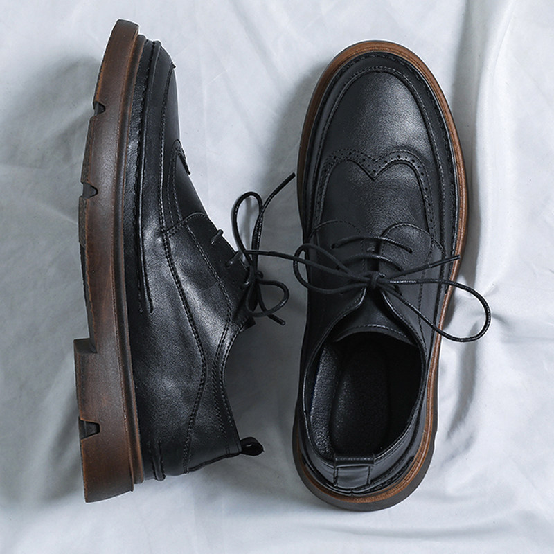 Bullock Leather Shoes Men Casual Trends Breathable Handsome Shoes Round Head Teenagers Genuine Leather Bull Gluten Bottom Inn Men Shoes