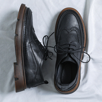 Bullock Leather Shoes Men Casual Trends Breathable Handsome Shoes Round Head Teenagers Genuine Leather Bull Gluten Bottom Inn Men Shoes