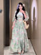 Plus-Size French Floral Sweet and Fairy-Like Suit for Women, Summer Slimming Vacation Beach Top and Skirt Two-Piece Set