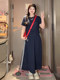 Plus-Size Belly-Covering, Age-Reducing, Preppy Style Suit for Women, Summer Slimming Casual Top and Long Skirt Two-Piece Set for Chubby Girls