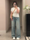 Plus-Size Tencel Jeans for Women, Spring and Summer Thin Style, Slimming Loose Straight-Leg Light-Colored Wide-Leg Pants, High-Waisted Trousers