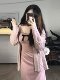 Large size suspender dress suit spring and autumn fat mm slimming cover French tea break high-end temperament two-piece set