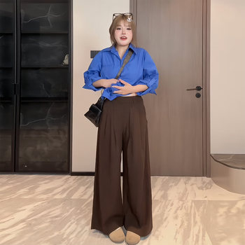 Plus-Size High-Waisted Wide-Leg Suit Pants for Women, Autumn and Winter, Loose and Drapey Long Pants, High-End Slimming Casual Pants