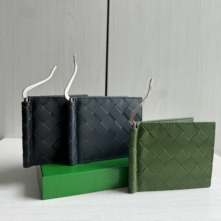 First-Layer Cowhide Banknote Clip Button Woven Wallet Women's Wallet Folding Card Bag Wallet Woven Folded Wallet