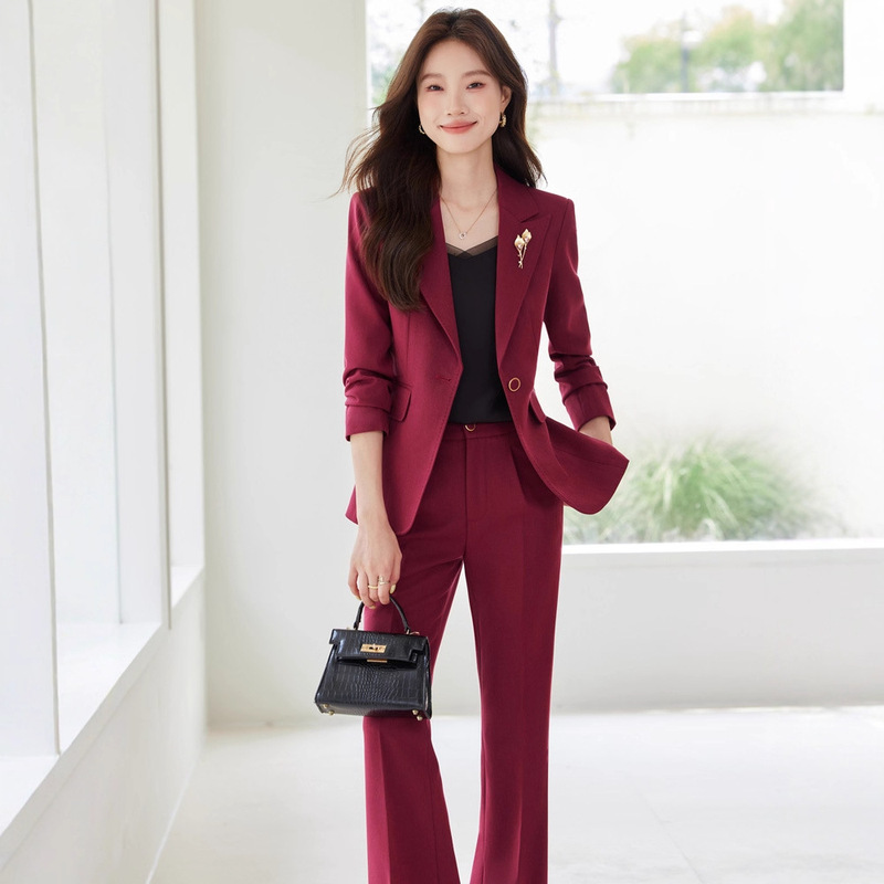 High-End Burgundy Blazer for Women, New Style, Elegant Goddess Style, Petite Professional Formal Suit Set