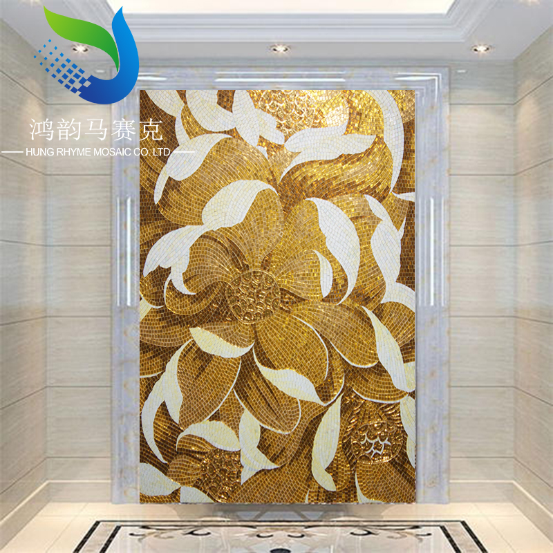 European-style mural jade golden lotus piece background wall masonry drawing room ice jade cutting mosaic tile painting materials
