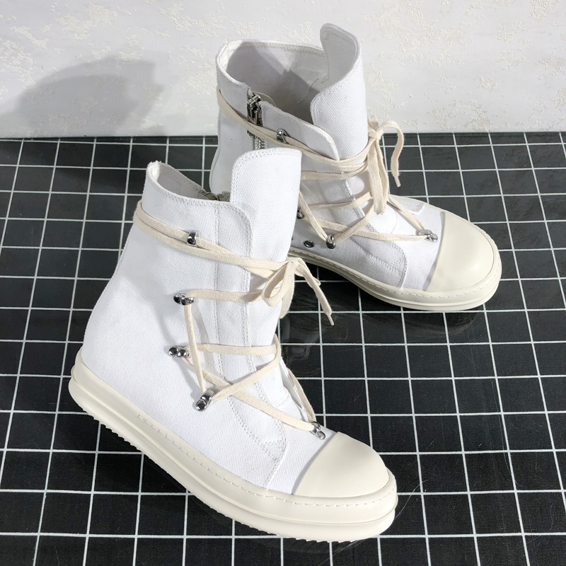 Round Owens high barrel shoes men's five-pointed star white canvas rivets side zipper ro board shoes women's couple booties