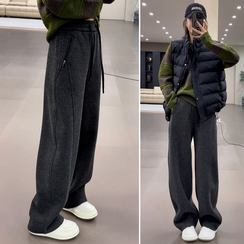 Woolen Narrow-Cut Wide-Leg Pants for Women, Fleece-Lined, Winter 2025 Hot Style, High-Waisted Slimming Sweatpants, Casual Sports Pants Woolen Narrow-Cut Wide-Leg Pants for Women, Fleece-Lined, Winter 2025 Hot Style, High-Waisted Slimming Sweatpants, Casual Sports Pants