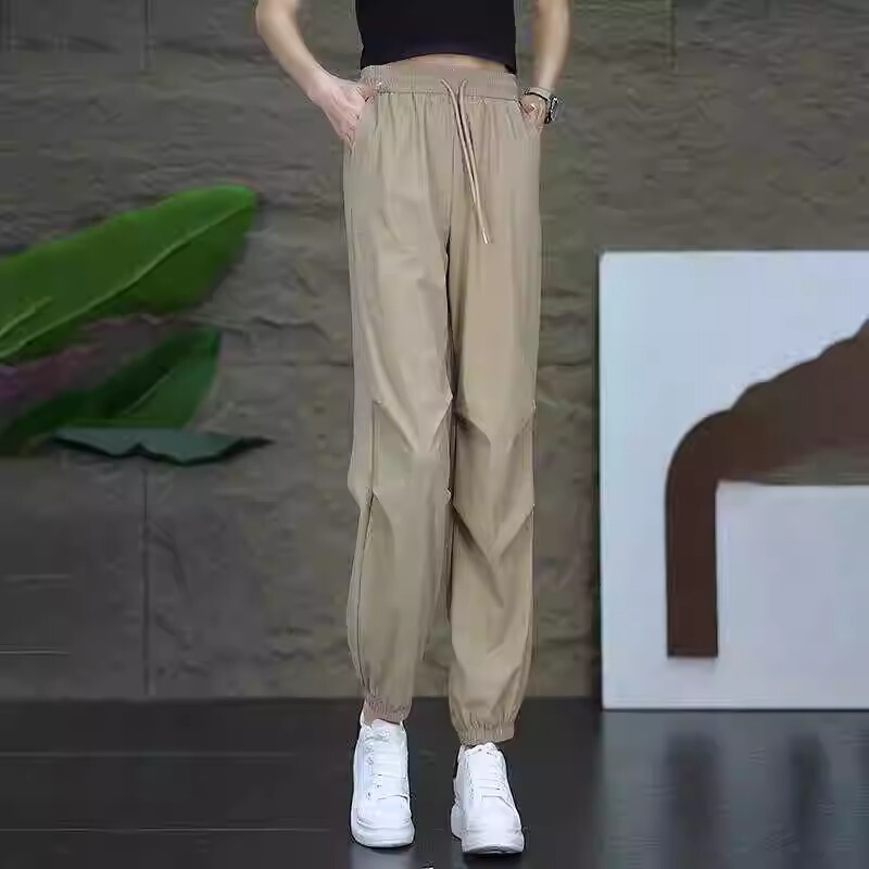 Ice Silk Quick-Dry Pants for Women, Summer Thin Style 2026 New High-Waisted Slimming Jogger Casual Sports Harem Nine-Point Pants