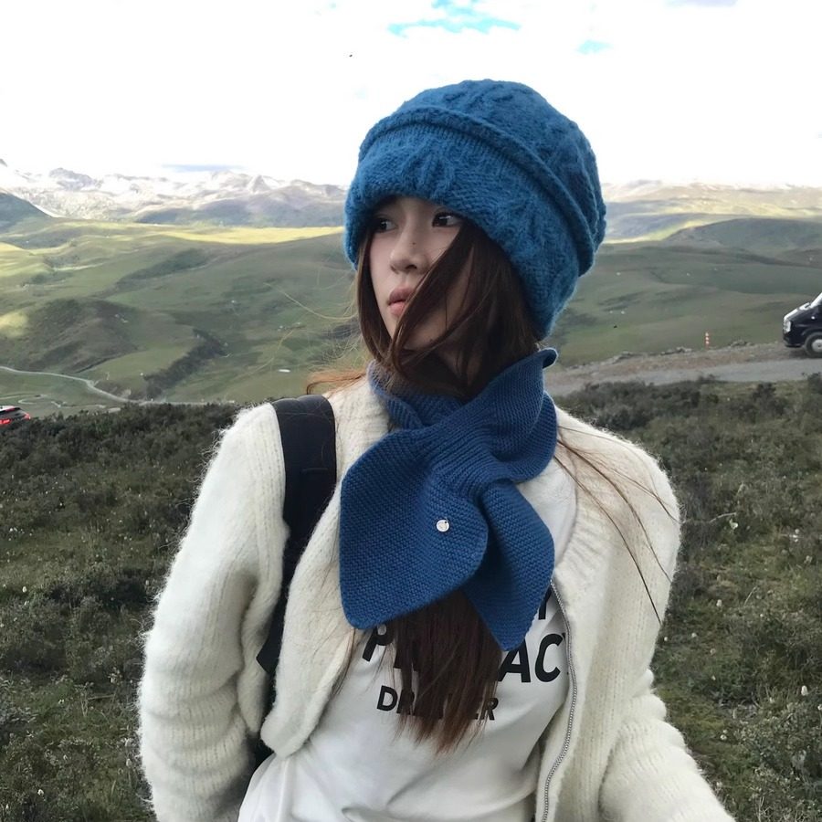 [100% Wool] Two-version colorful bow cross scarf for women, autumn and winter short style, decorative neck warmer