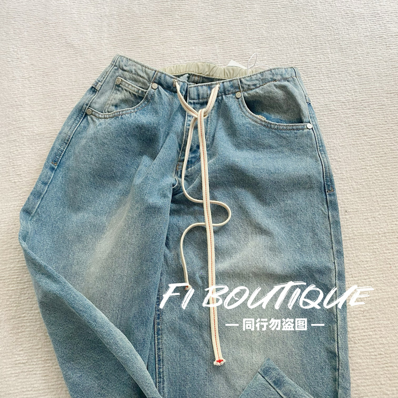 Jennie Kim Ji-Ni and Sana's Same Style Concert Lace-Up Low-Waist Loose Jeans
