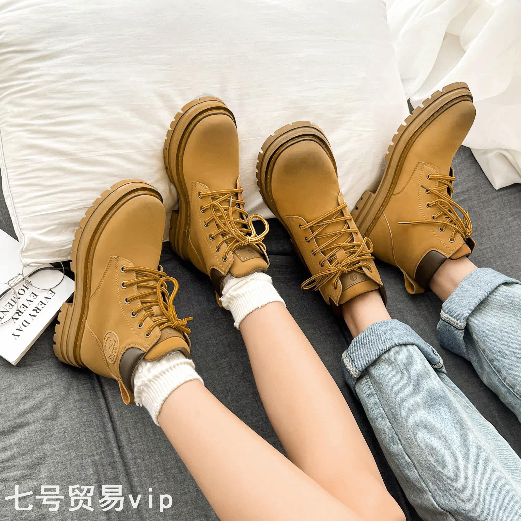 Men Martin Boots Leather 2022 British wind yellow boots high gang couple boots working boots in desert boots