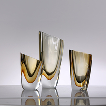 Amber brown high-end simple modern light luxury glazed dried flower vase glass ornaments home model flower Ware