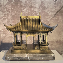 Bronze color New Chinese Zen wooden splicing ancient building Pavilion decoration hotel sales department lobby soft decoration