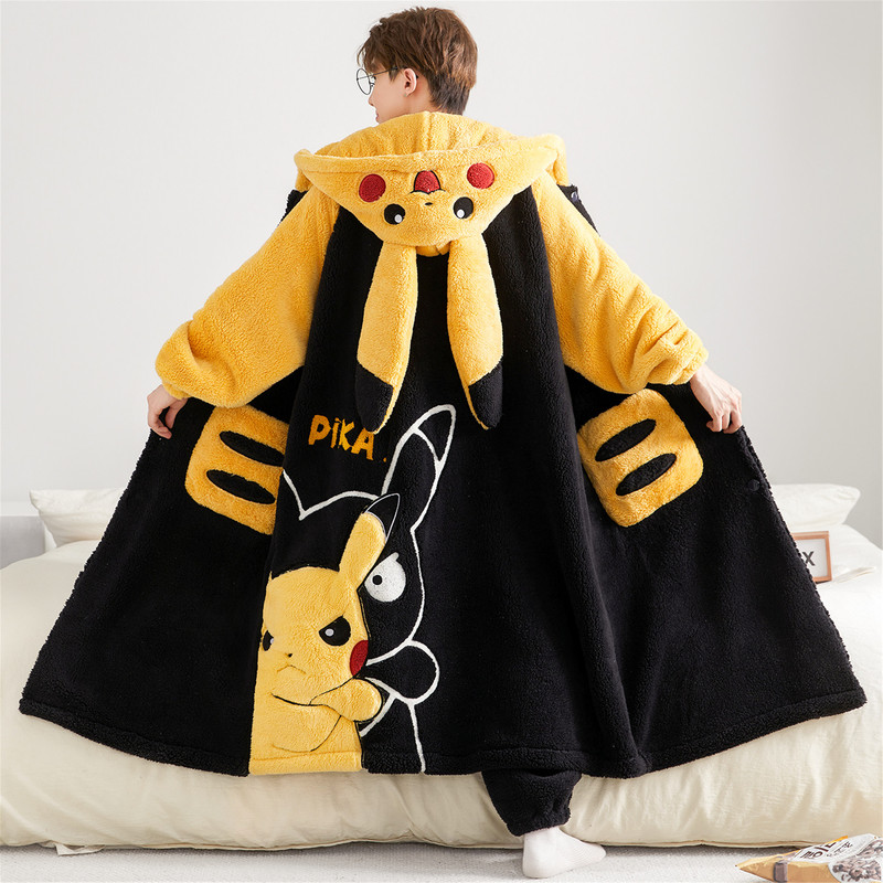 Men's Pajamas, Autumn and Winter, Fleece-Lined, Thickened, Coral Fleece, Pikachu, Large Size, Loose-Fitting Pajamas, Bathrobe, Home Wear Set Men's Pajamas, Autumn and Winter, Fleece-Lined, Thickened, Coral Fleece, Pikachu, Large Size, Loose-Fitting Pajamas, Bathrobe, Home Wear Set