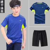 Boy 10 speed dry T-shirt 12 CUHK Tong Ice Silk Short sleeves shorts sports suit 15 year old Fat boy Summer clothes