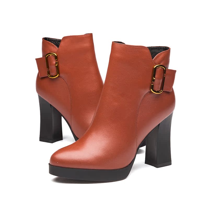 phụ nữ màu đỏ của đôi ủng mùa đông chính hãng phụ nữ da của giày cao gót nhung ấm thời trang thô bông giày