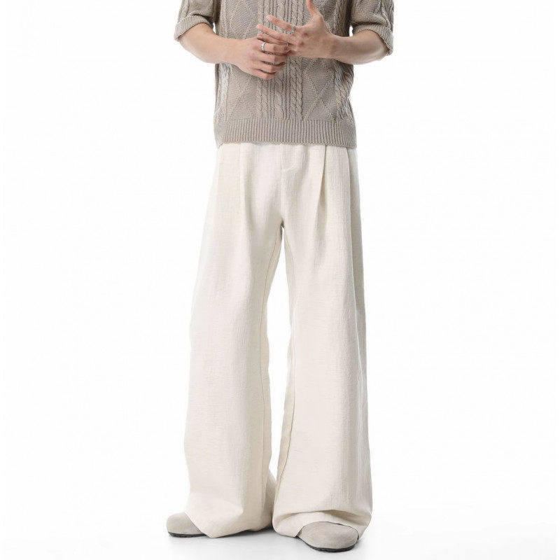 【No Logo Plus】New Summer Style Men's Linen Trousers, High-End Double Pleated Loose Casual Pants