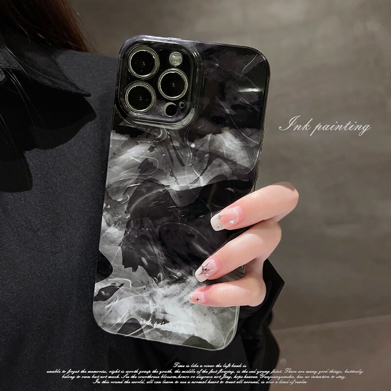 Black and White Ink Smudged Phone Case Suitable for iPhone 17 Pro Max, Won'T Bump the Case, Simple Apple 11 Hard, 12 Soft Film, 13 Pro Minimalist Style, 14 High-End Niche Anti-Drop Protective Case Air