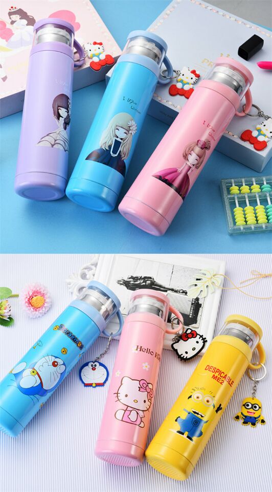 Phim hoạt hình thiếu nhi cốc nữ sinh viên nam đôi công suất lớn thép không gỉ xách tay dễ thương logo tùy chỉnh cốc nước - Tách bình giữ nhiệt cao cấp