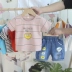 Mùa hè bé trai một rưỡi 2019 ngoại mới tay ngắn phù hợp với quần jean Quần áo bé gái nữ hai mảnh - Quần jean Quần jean