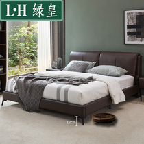 Nordic Leather Bed Double Bed REAL LEATHER BED 1 8 m 1 5 SOLID WOOD MASTER BEDROOM SOFT BED MODERN MINIMA SMALL HOUSEHOLD TYPE BED