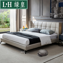 Nordic Leather Bed Double Bed REAL LEATHER BED 1 8 m 1 5 SOLID WOOD MASTER BEDROOM SOFT BED MODERN MINIMA SMALL HOUSEHOLD TYPE BED
