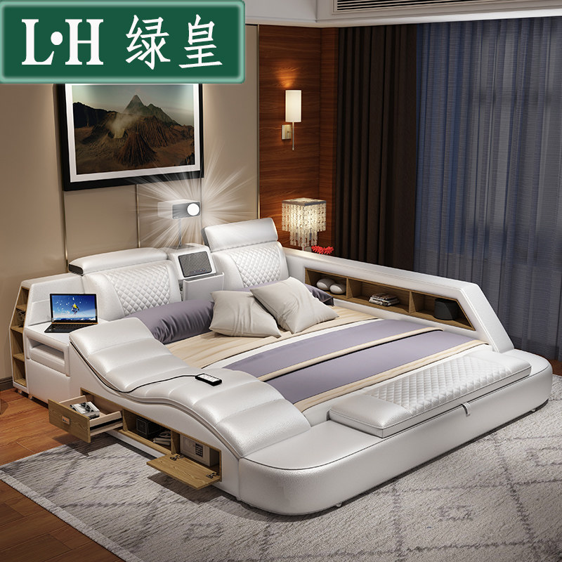 Tatami Bed Intelligent Massage Multifunction Projector Villa Master Bedroom 1 8 m upscale modern minimalist genuine leather bed