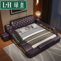 Main bedroom tatami bed multifunction modern minimalist large bed 2 2 2 2 4 double bedroom furniture leather bed genuine leather bed