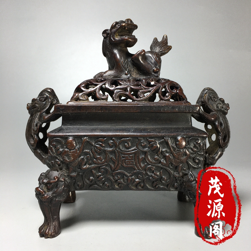 古玩骨董銅器収蔵擬古純銅香炉象耳獅耳宣徳炉伝世皮殻包漿老物件
