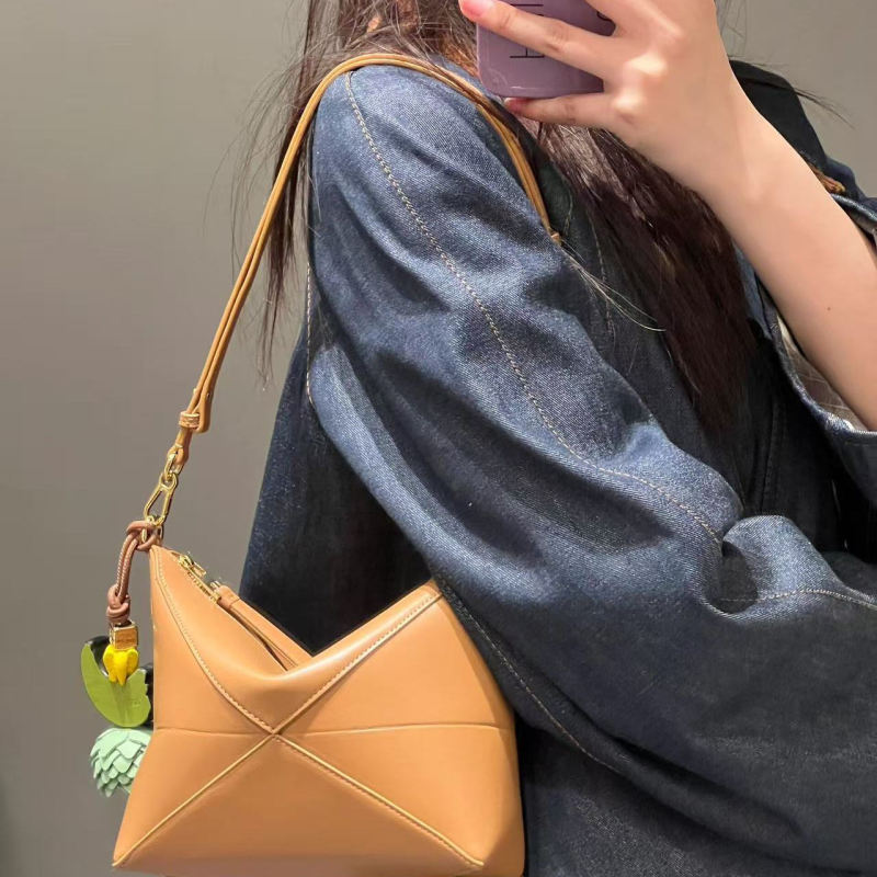 Yang Mi's Same Style Puzzle Shiny Leather Geometric Foldable Bag, Handbag, Shoulder Bag, Crossbody Bag, Genuine Leather Women's Bag, Underarm Bag