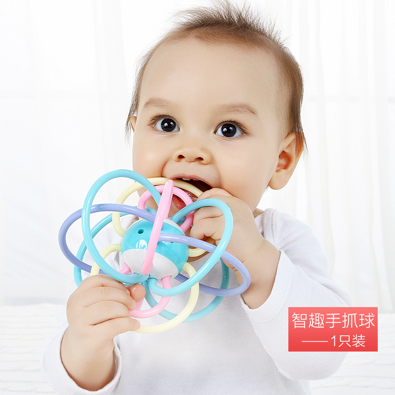 Manhattan ball tooth rubber ball rattle with alarm bells baby Toys shake a tooth stick early to teach a ratche-tooth rubber ball-Taobao