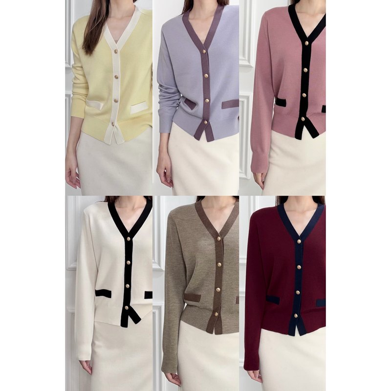 Sa French-Style Elegant Cardigan with Contrasting Edges, V-Neck, 18-Gauge Faux Four-Way Stretch, 76-Count High-Thread-Count Fine-Spun 100% Cashmere Sa French-Style Elegant Cardigan with Contrasting Edges, V-Neck, 18-Gauge Faux Four-Way Stretch, 76-Count High-Thread-Count Fine-Spun 100% Cashmere
