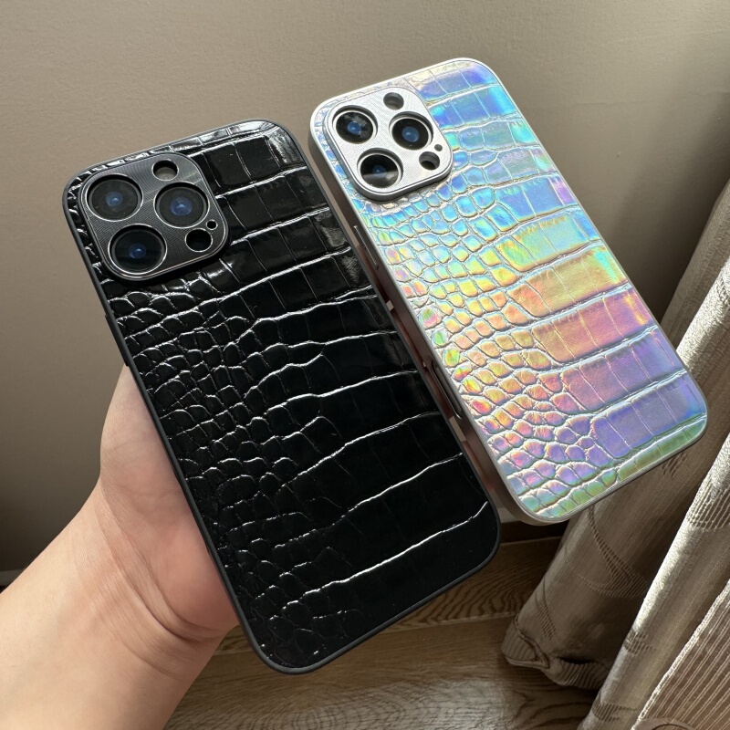 678 Electroplated Colorful Gold Crocodile Leather Pattern Suitable for Apple 16 Phone Case iPhone 14 Pro Max Precision Hole Protective Cover 13 High-End Feel 15 Pro Max New Model 16 Luxury 14 Pro for Women