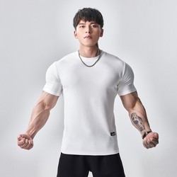 GYMDOG 질감 스포츠 반팔 남성용 여름 피트니스 트레이닝 신축성 속건성 캐주얼 바닥 세미 타이트 티셔츠