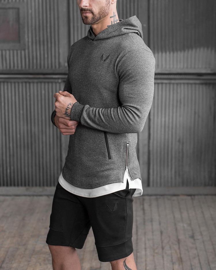 Cơ bắp đội trưởng áo len nam anh trai thể thao giản dị áo khoác thủy triều Slim đơn giản màu rắn trùm đầu áo len dài tay - Thể thao lông cừu / jumper áo phông nam dài tay