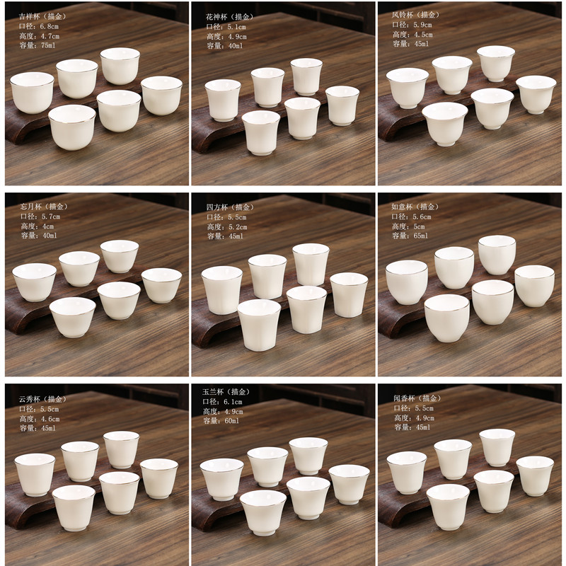 Shea Butter Jade Porcelain Ceramic Single Cup Kung Fu Teacup Defied White Porcelain Tea Small Cups Tea Tea Bowl Tea Bowl Tasting Cup Custom-Taobao
