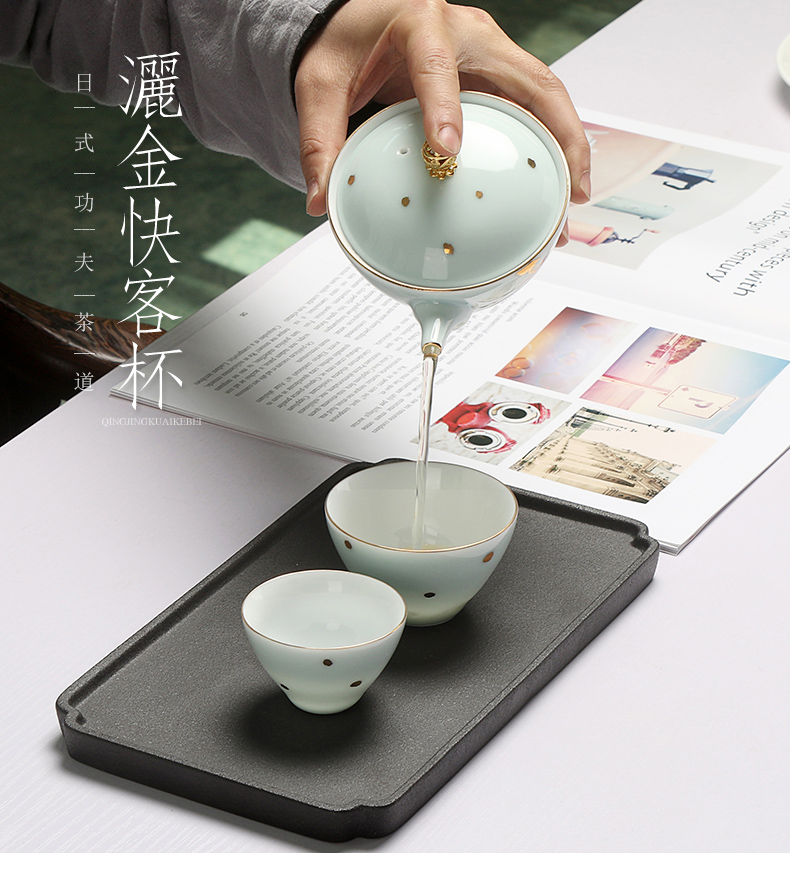 Travel kung fu tea set suit portable crack ceramic filter cups a pot of two cups of vehicle Travel teapot