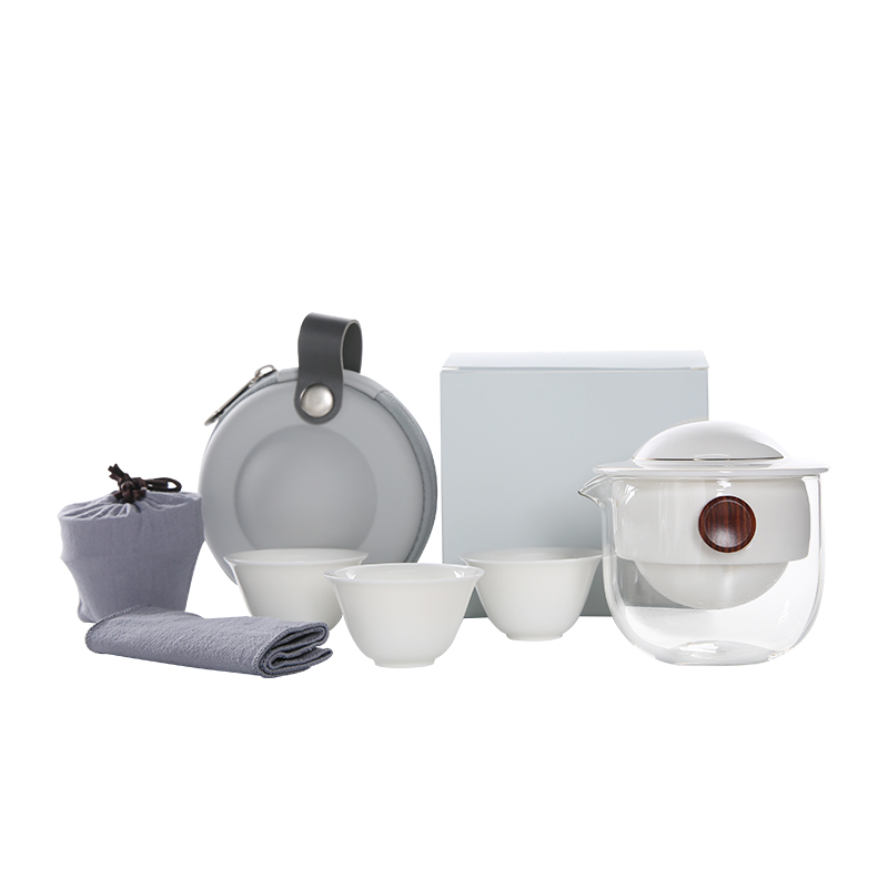 ET travel single crack portable bag type a pot of tea set three cups of creative on - board ceramics with glass teapot