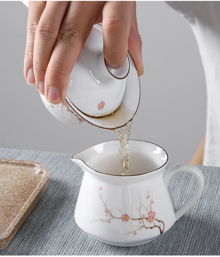Dehua white porcelain three han just tureen hand - made ceramic household teapot size kung fu tea cups to use