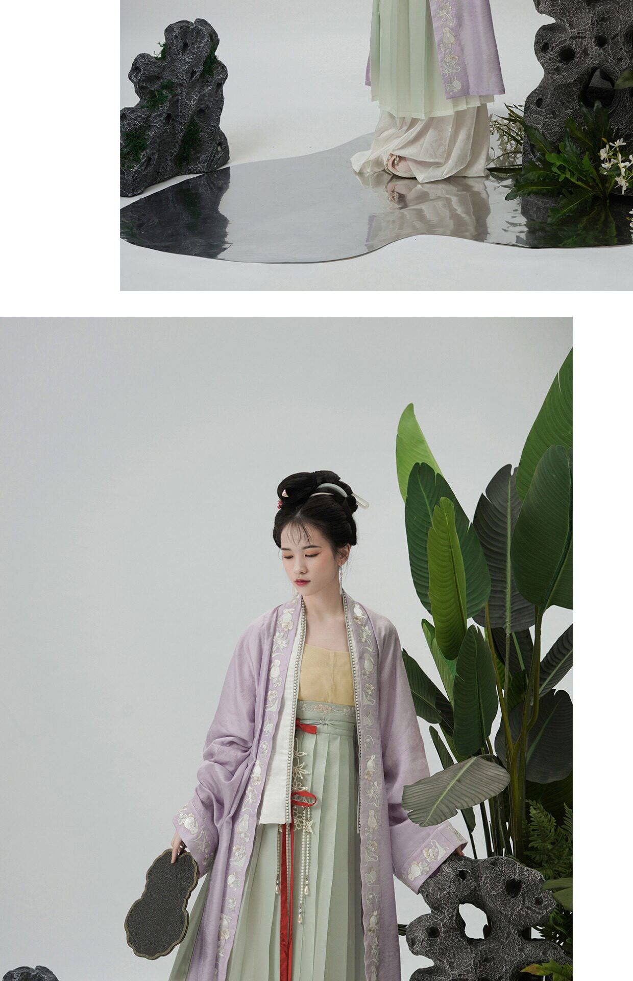 Китайцы одежда наборы 【上遥居】晚云间  宋制 原创汉服 女 春夏款 白色百迭长裙 内搭