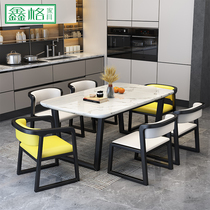 Marble dining table and chair combination new Chinese light luxury post-modern simple rectangular 46 people dining table Nordic West dining table